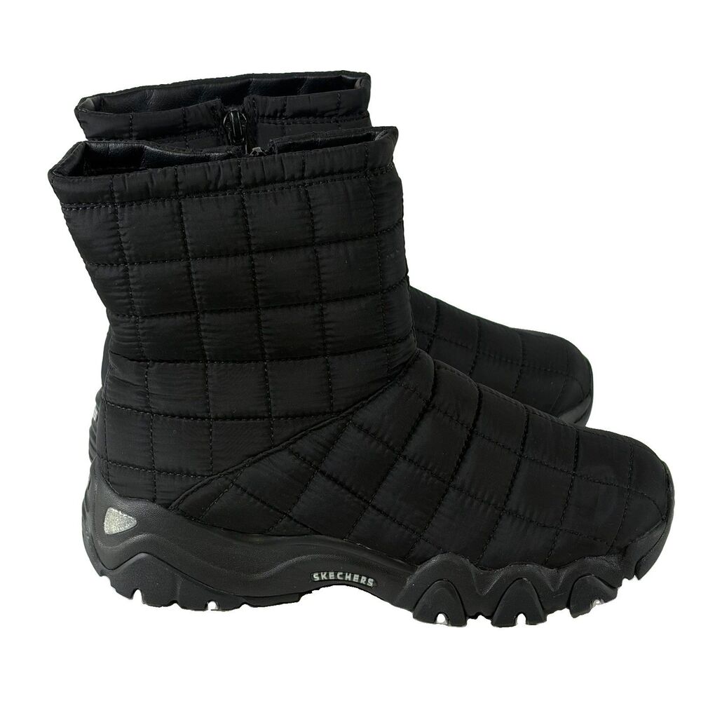 Skechers Black Quilted Fur Lined Boots Cushy Feels DLT 2.0 Women’s 6.5 New